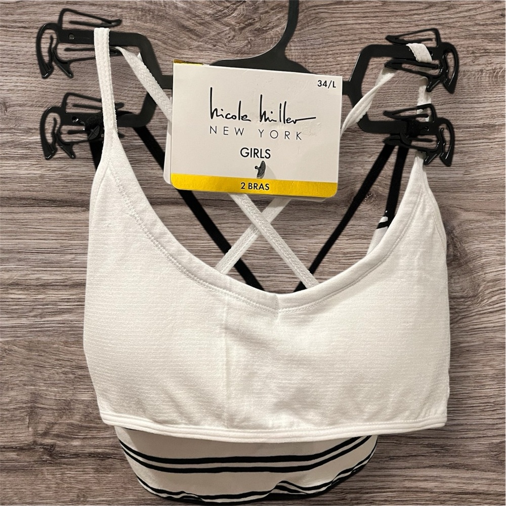 Nicole Miller Girls' Training Bras White & Black Stripes NWT